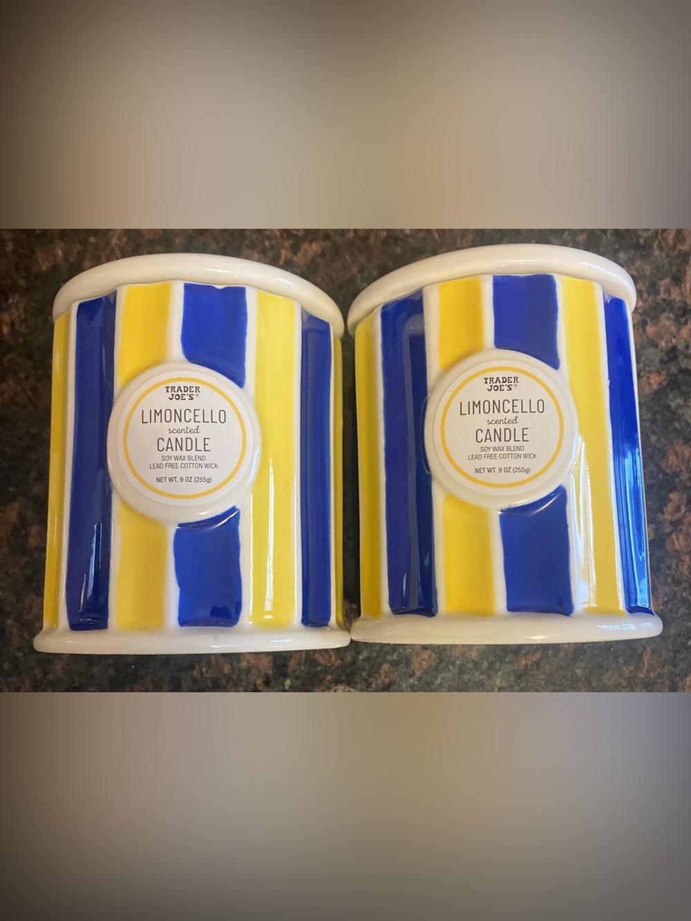 Trader Joe's Limoncello Scented Candle - Blue & Yellow Ceramic Jar 2ct